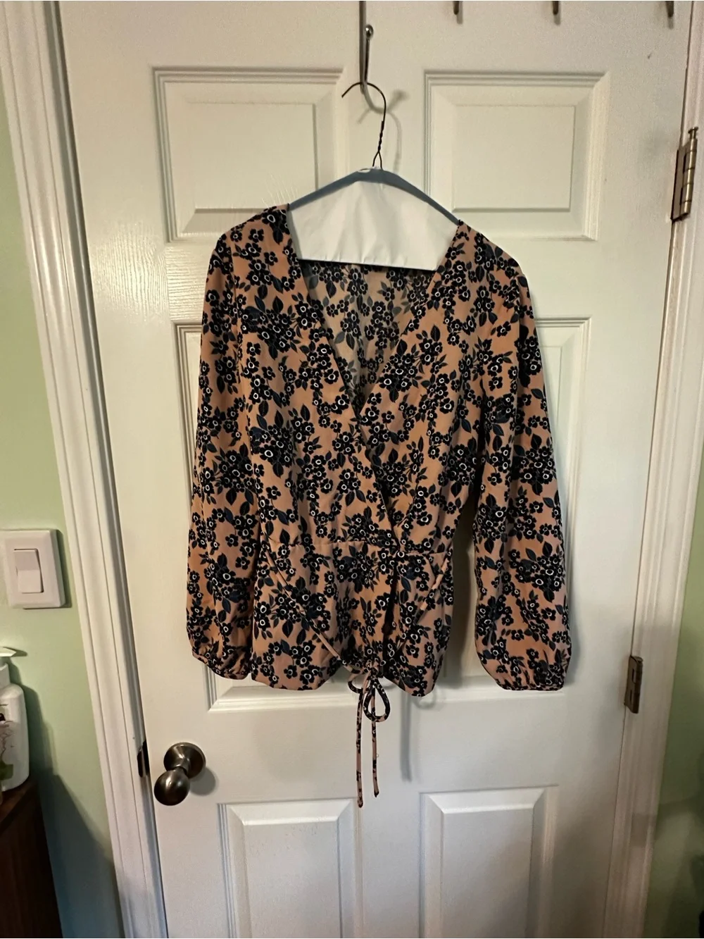 J. Crew Pink Floral V-Neck Faux Wrap Blouse